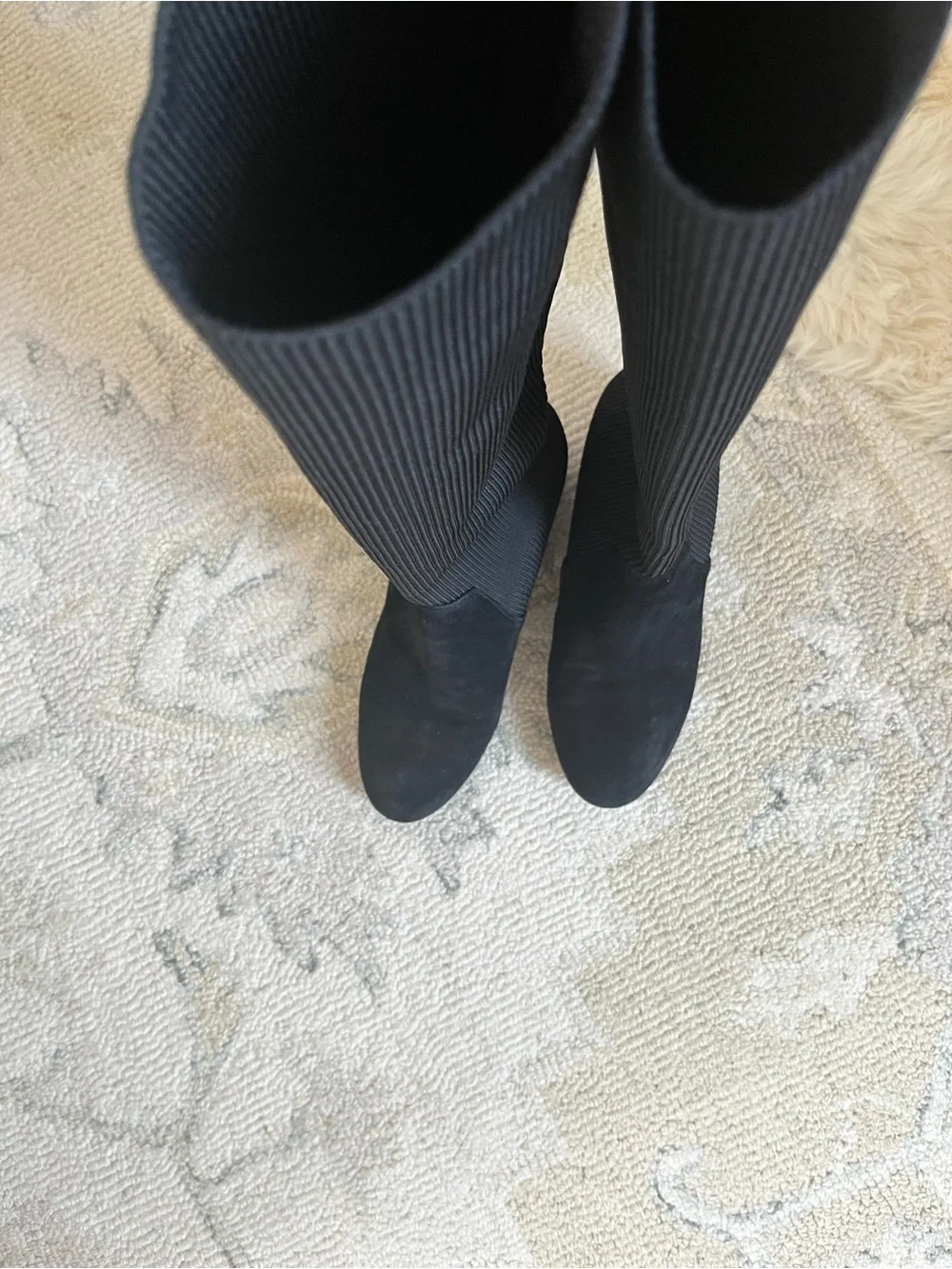 Eileen Fisher Black Stretch Over-the-Knee Block Heel Boots